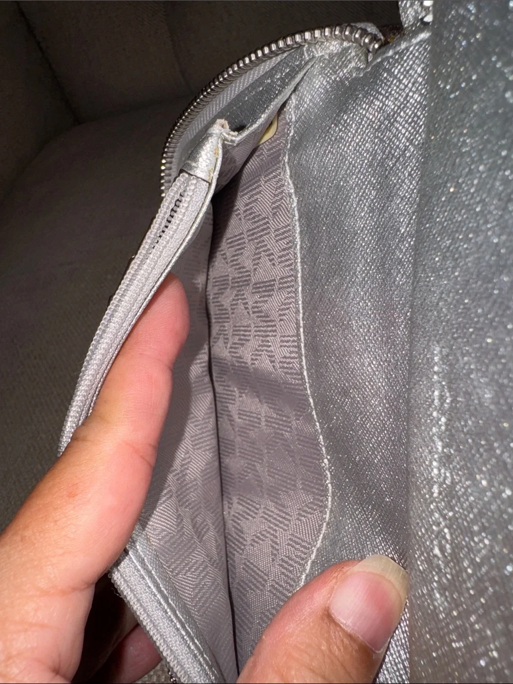 Michael Kors Metallic Silver Zip Wristlet